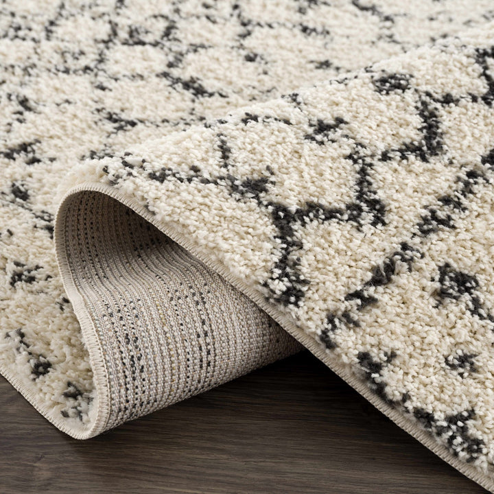 Beige and Charcoal Plush Pile Moroccan Style Tribal Trellis Area Rug - The Rug Decor