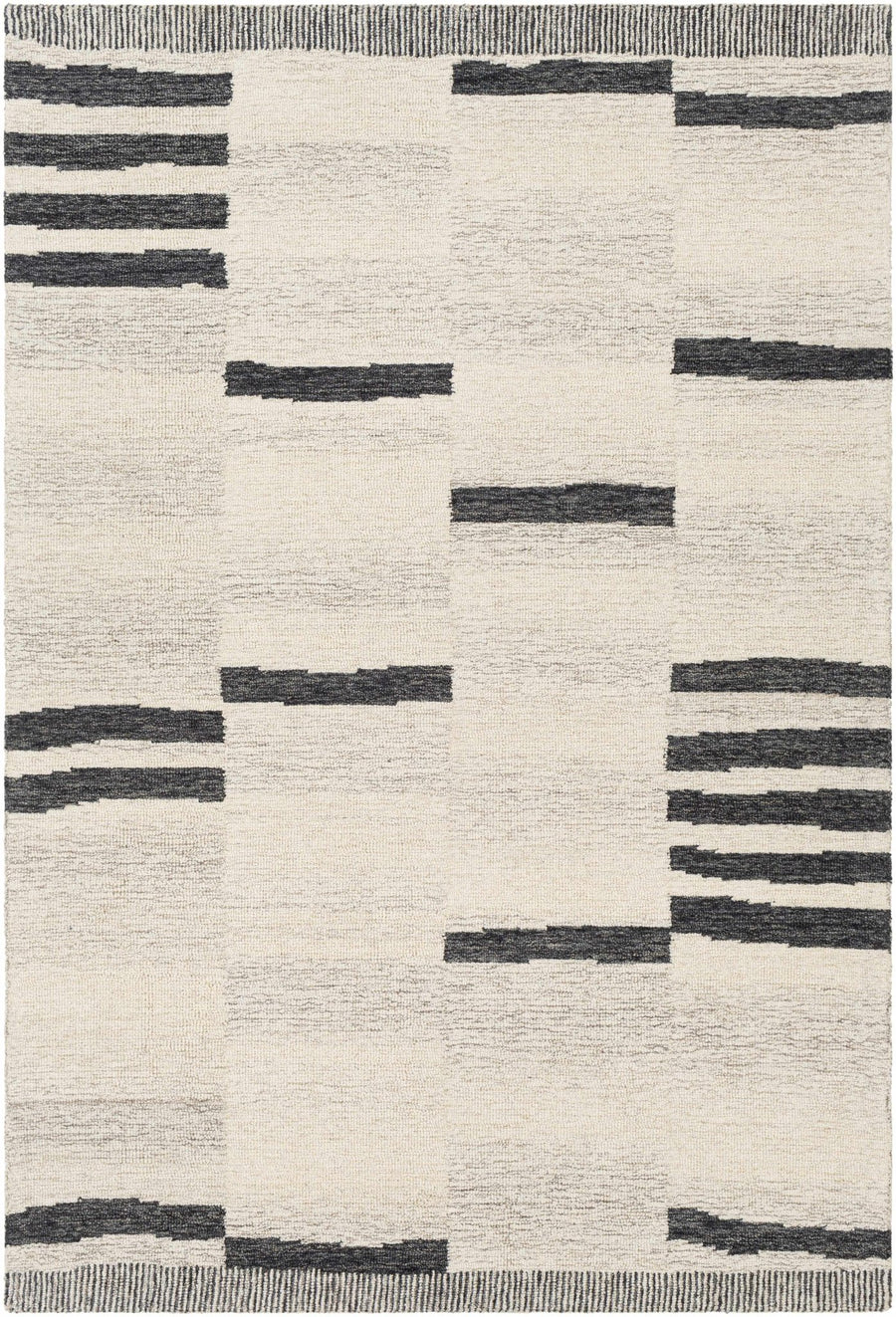 Beige and Charcoal Striped Pattern Contemporary Hand-tufted Wool Area Rug - The Rug Decor