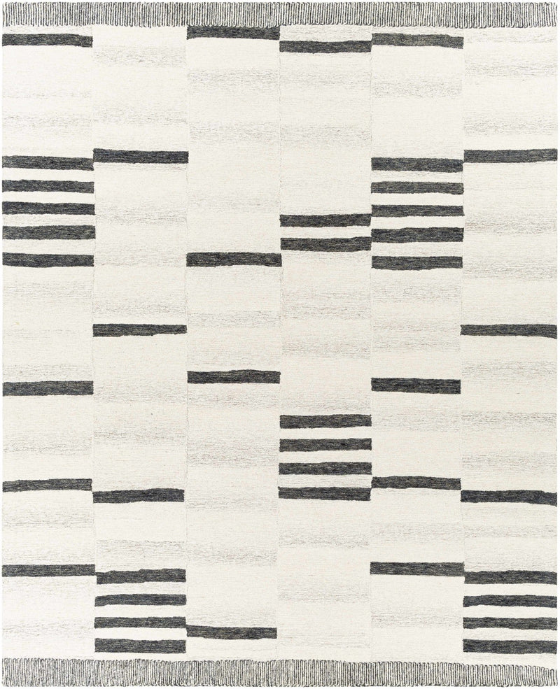 Beige and Charcoal Striped Pattern Contemporary Hand-tufted Wool Area Rug - The Rug Decor