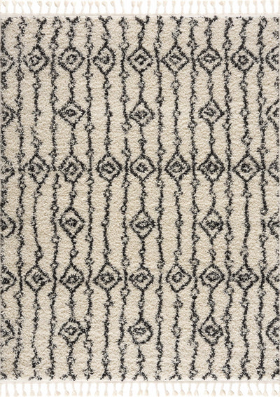 Beige and Charcoal Stripes Moroccan Style Machine Woven Area Rug - The Rug Decor
