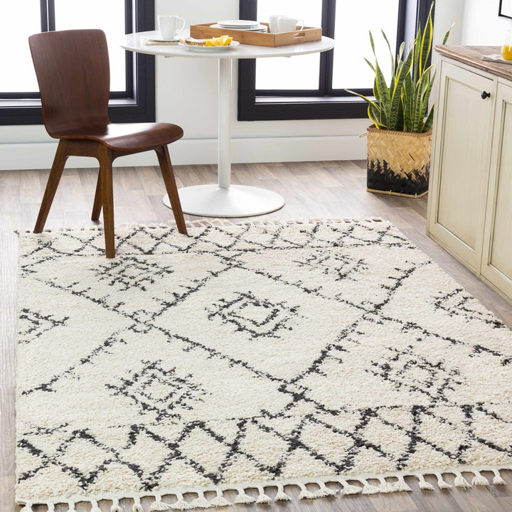 Beige and Charcoal Traditional Geometrical Design Machine Woven Moroccan Multi Size Rug - The Rug Decor
