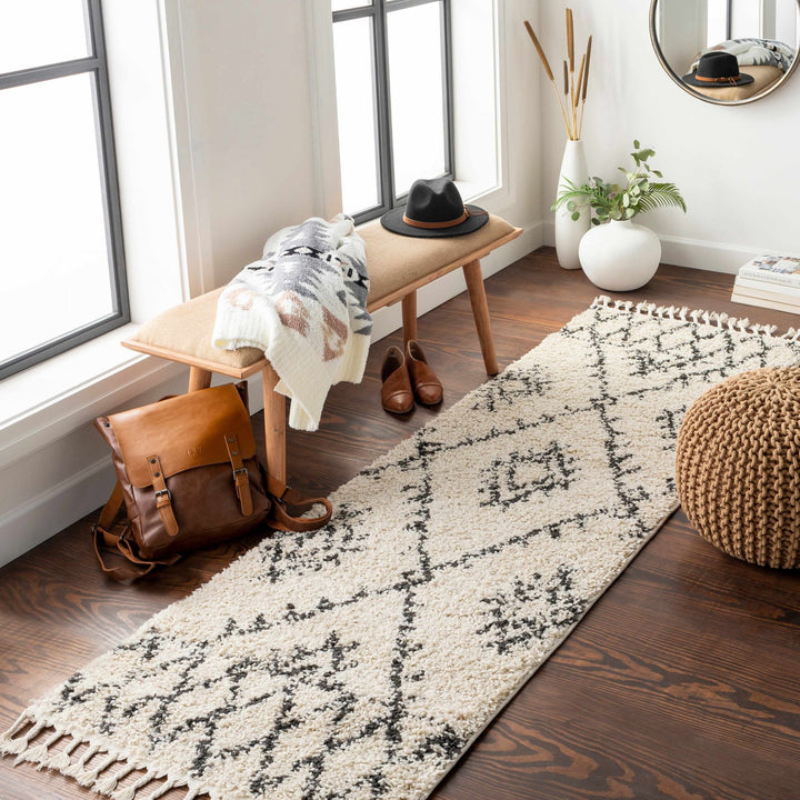 Beige and Charcoal Traditional Geometrical Design Machine Woven Moroccan Multi Size Rug - The Rug Decor