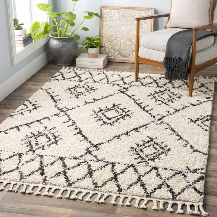 Beige and Charcoal Traditional Geometrical Design Machine Woven Moroccan Multi Size Rug - The Rug Decor