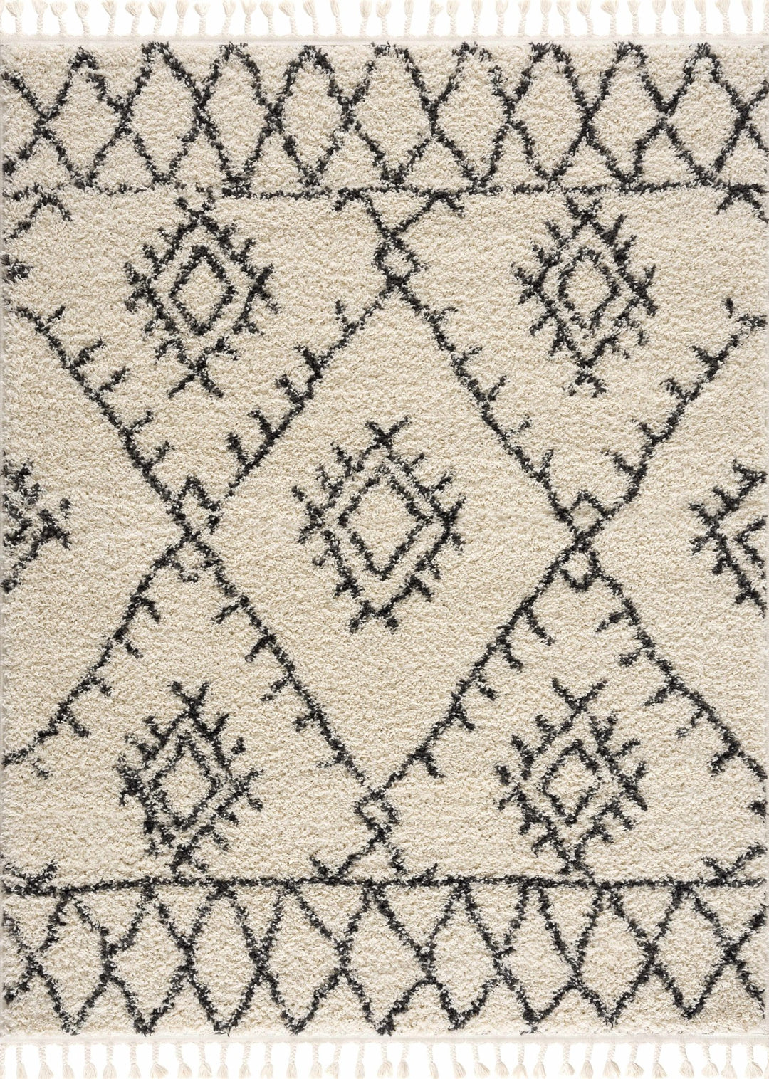 Beige and Charcoal Traditional Geometrical Design Machine Woven Moroccan Multi Size Rug - The Rug Decor