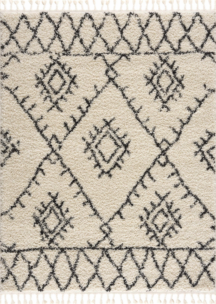 Beige and Charcoal Traditional Geometrical Design Machine Woven Moroccan Multi Size Rug - The Rug Decor