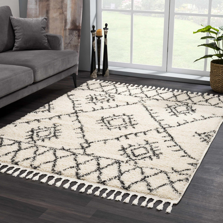 Beige and Charcoal Traditional Geometrical Design Machine Woven Moroccan Multi Size Rug - The Rug Decor