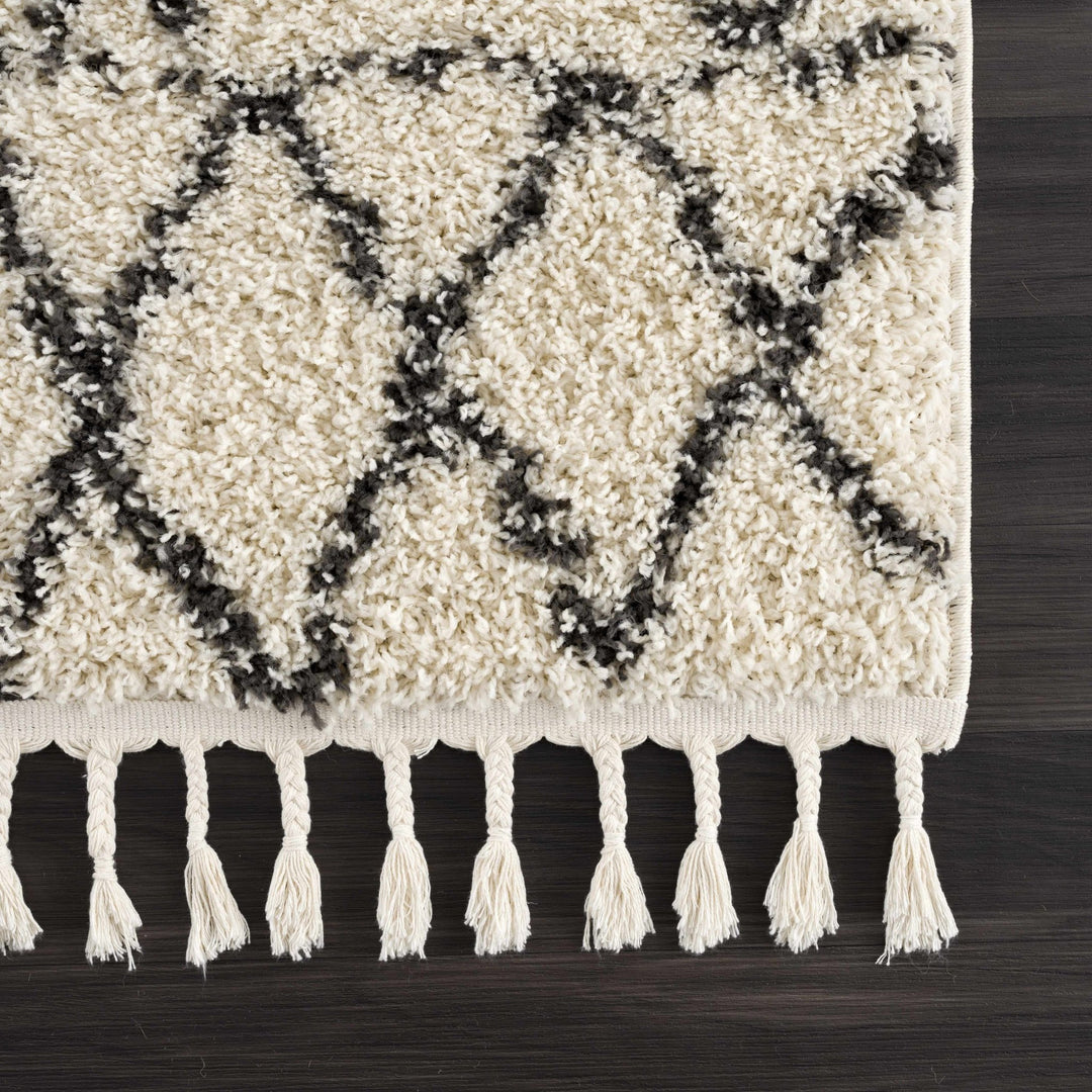 Beige and Charcoal Traditional Geometrical Design Machine Woven Moroccan Multi Size Rug - The Rug Decor