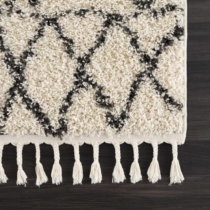 Beige and Charcoal Traditional Geometrical Design Machine Woven Moroccan Multi Size Rug - The Rug Decor