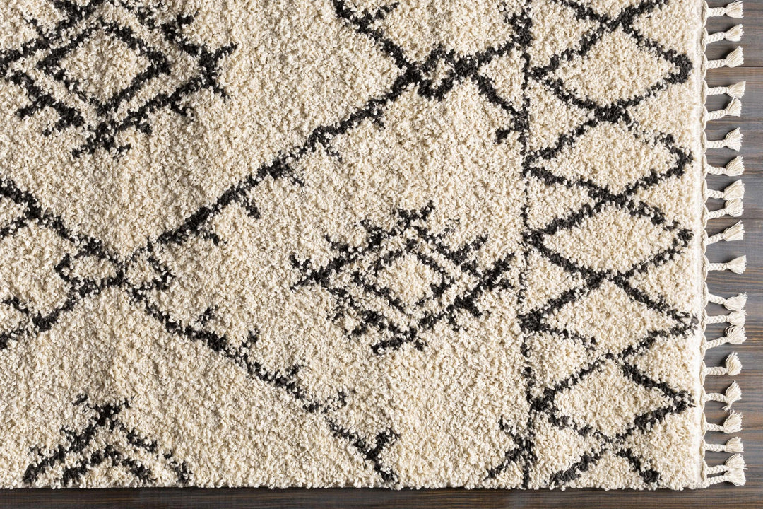 Beige and Charcoal Traditional Geometrical Design Machine Woven Moroccan Multi Size Rug - The Rug Decor