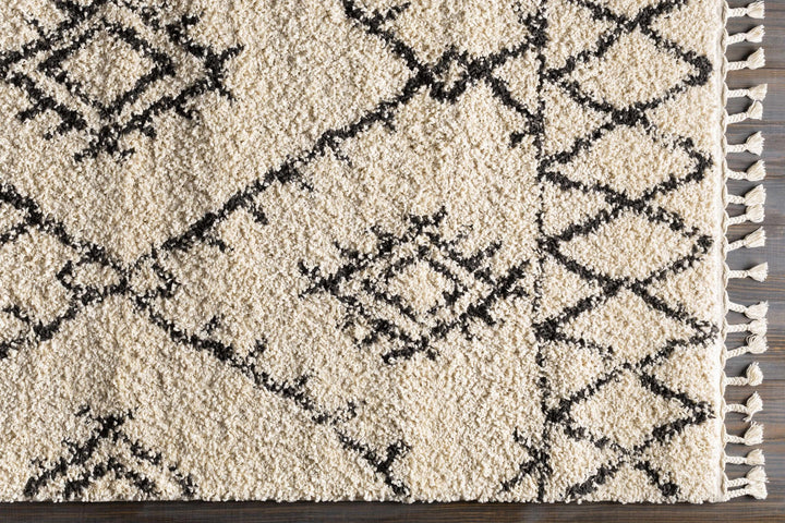 Beige and Charcoal Traditional Geometrical Design Machine Woven Moroccan Multi Size Rug - The Rug Decor