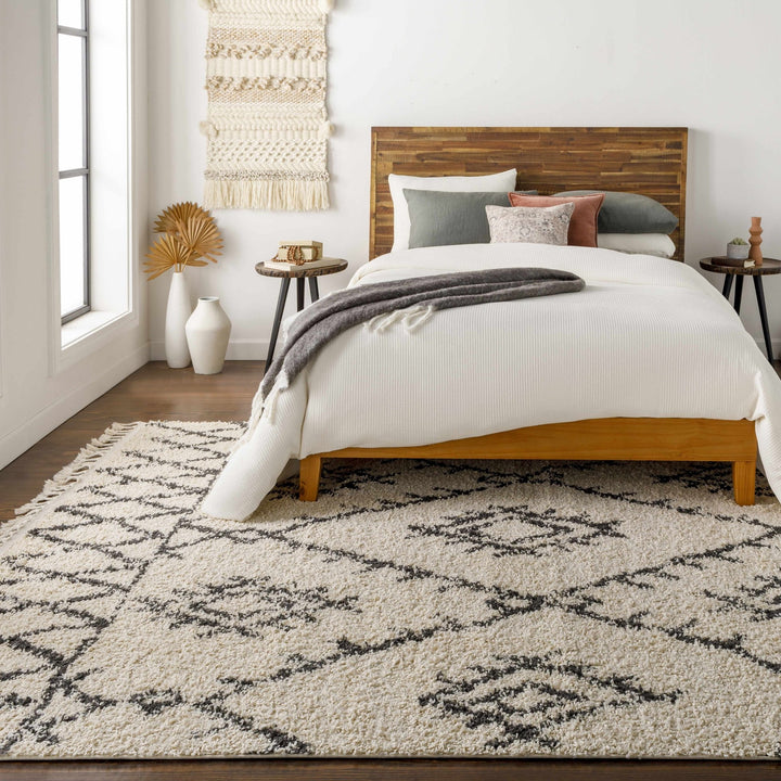 Beige and Charcoal Traditional Geometrical Design Machine Woven Moroccan Multi Size Rug - The Rug Decor