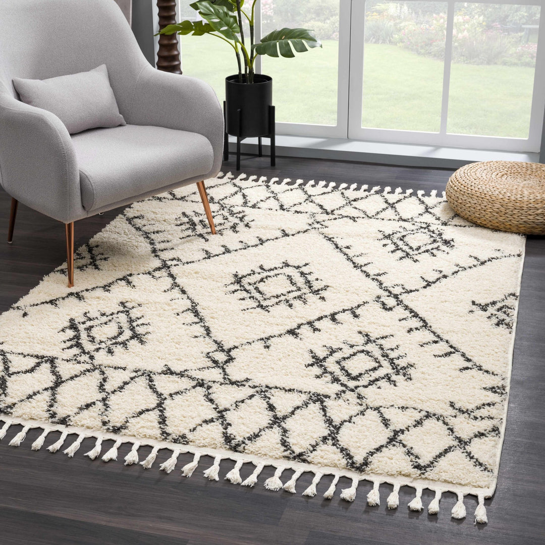 Beige and Charcoal Traditional Geometrical Design Machine Woven Moroccan Multi Size Rug - The Rug Decor