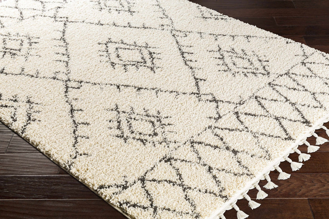 Beige and Charcoal Traditional Geometrical Design Machine Woven Moroccan Multi Size Rug - The Rug Decor