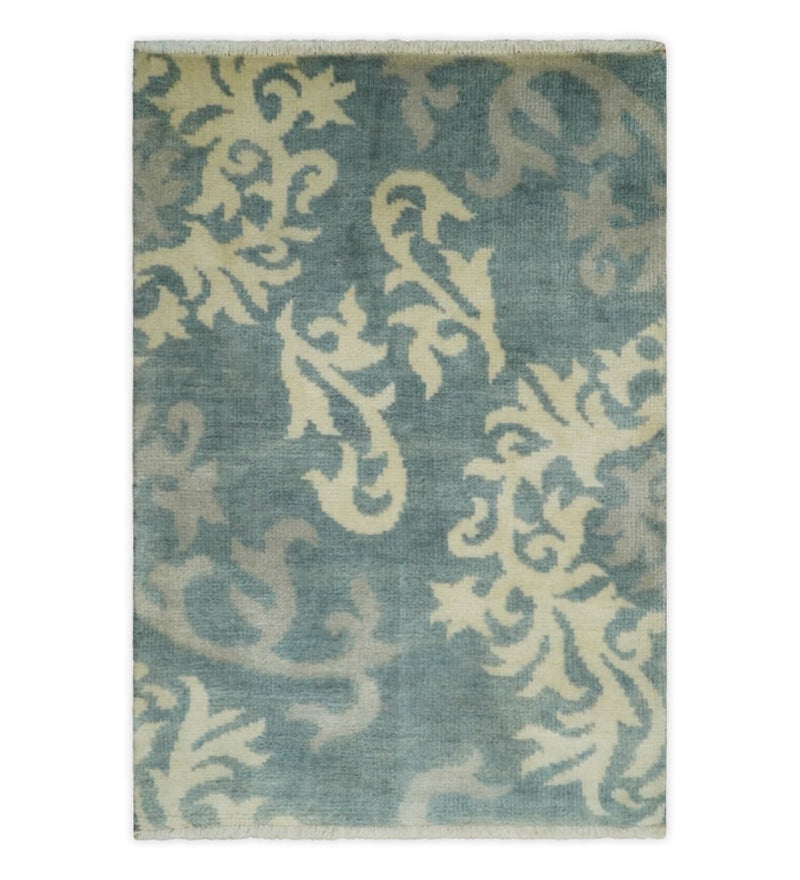 Beige and Gray 2x3 Hand Knotted Traditional Persian Oushak Wool Rug | N5923 - The Rug Decor