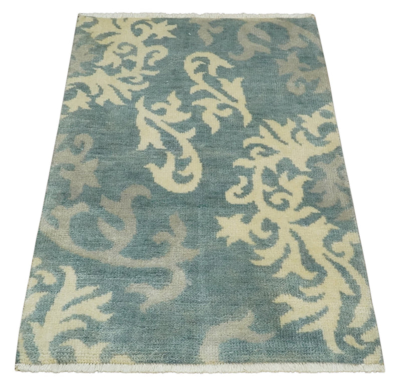 Beige and Gray 2x3 Hand Knotted Traditional Persian Oushak Wool Rug | N5923 - The Rug Decor