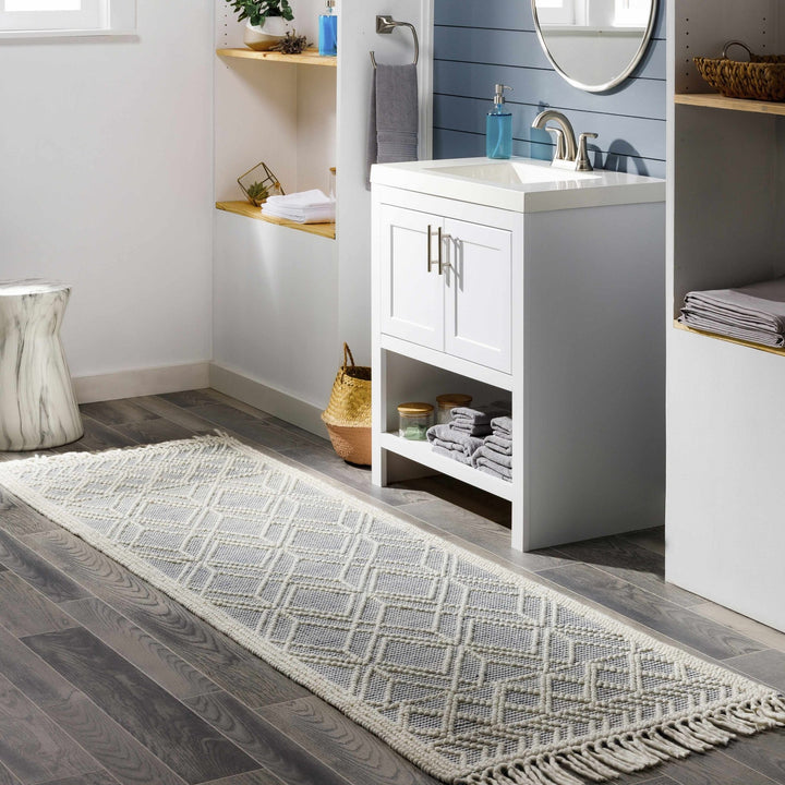 Beige and Gray Hand Woven Tasseled Texture Wool and Cotton Blended Rug - The Rug Decor