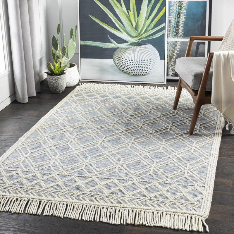 Beige and Gray Hand Woven Tasseled Texture Wool and Cotton Blended Rug - The Rug Decor