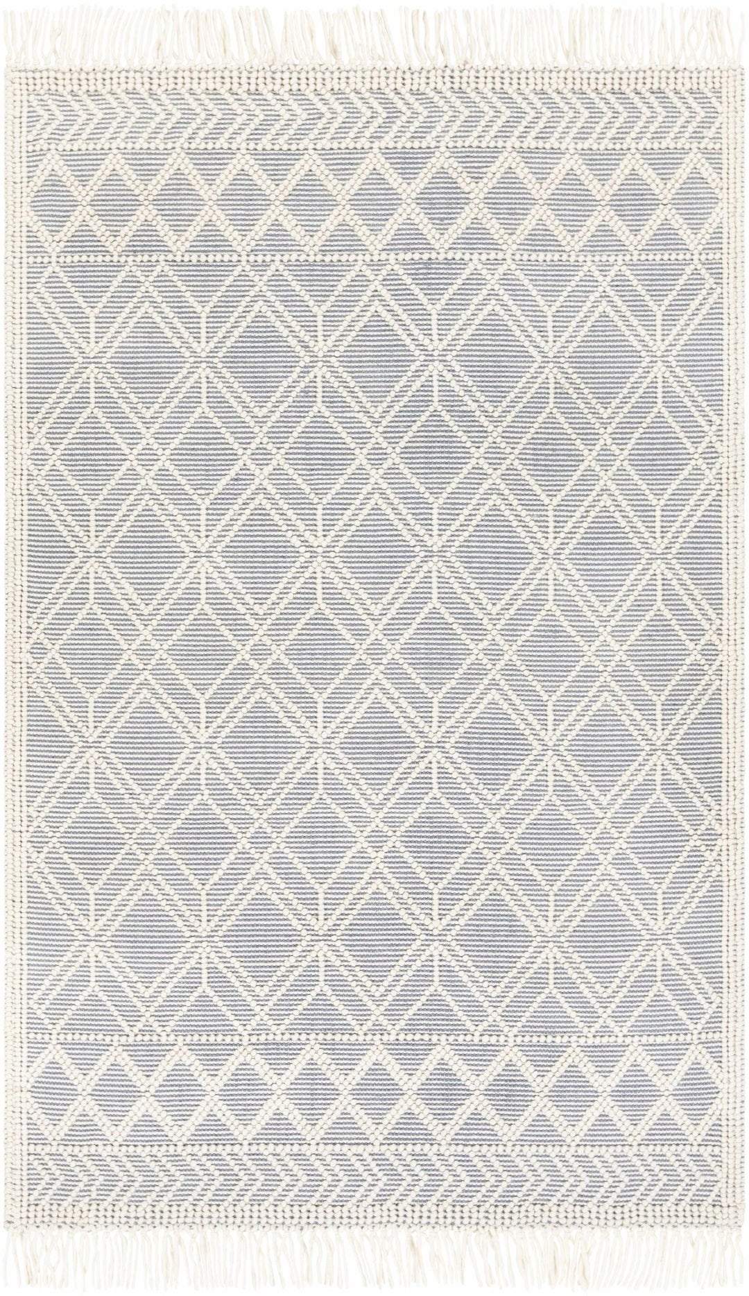 Beige and Gray Hand Woven Tasseled Texture Wool and Cotton Blended Rug - The Rug Decor
