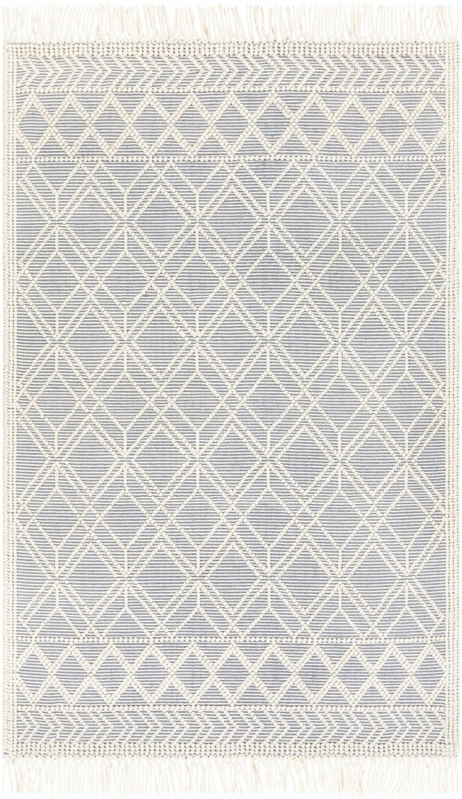 Beige and Gray Hand Woven Tasseled Texture Wool and Cotton Blended Rug - The Rug Decor