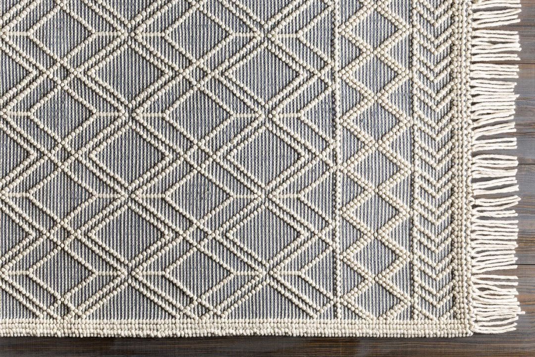 Beige and Gray Hand Woven Tasseled Texture Wool and Cotton Blended Rug - The Rug Decor