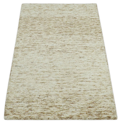 Beige and Ivory Shaded Solid Wool Hand Woven 2x3, 3x5, 5x8, 6x9, 8x10 and 9x12 Layering Area Rug | UL65 - The Rug Decor