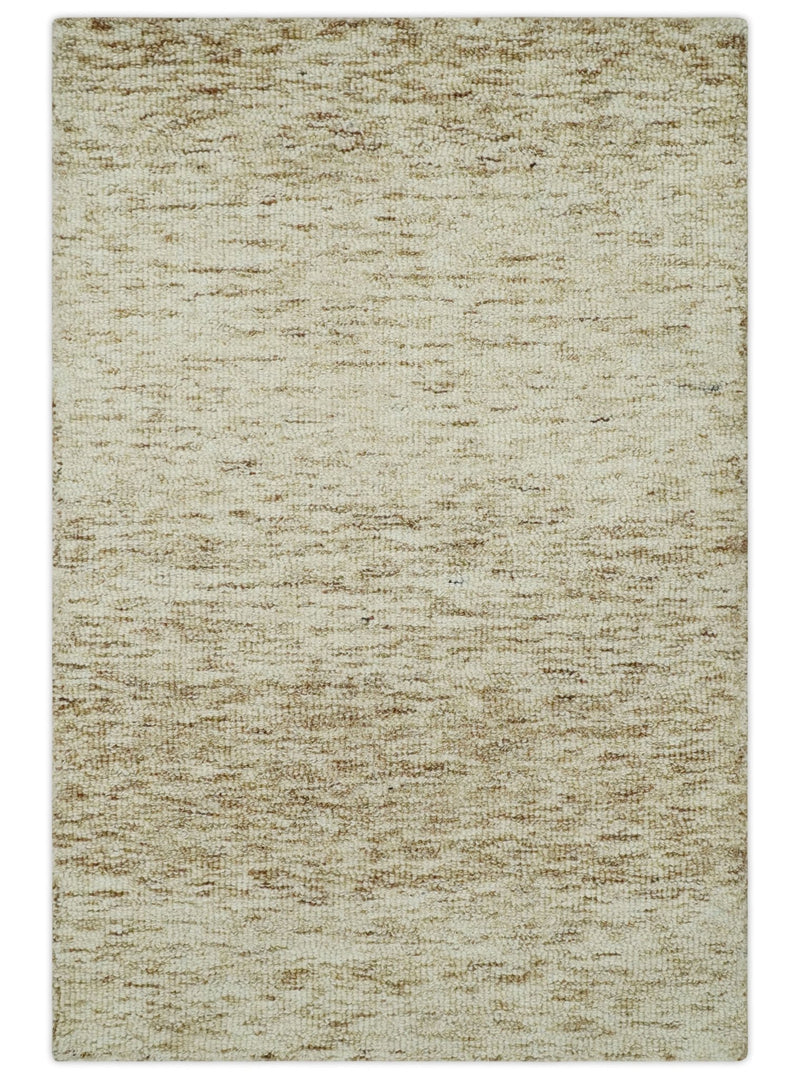 Beige and Ivory Shaded Solid Wool Hand Woven 2x3, 3x5, 5x8, 6x9, 8x10 and 9x12 Layering Area Rug | UL65 - The Rug Decor