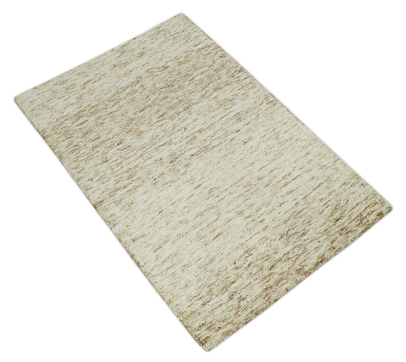 Beige and Ivory Shaded Solid Wool Hand Woven 2x3, 3x5, 5x8, 6x9, 8x10 and 9x12 Layering Area Rug | UL65 - The Rug Decor