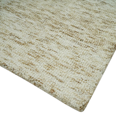 Beige and Ivory Shaded Solid Wool Hand Woven 2x3, 3x5, 5x8, 6x9, 8x10 and 9x12 Layering Area Rug | UL65 - The Rug Decor