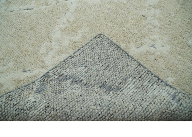 Beige and Ivory Traditional Hand Knotted 8x10 Geometrical Pattern Wool Area Rug - The Rug Decor