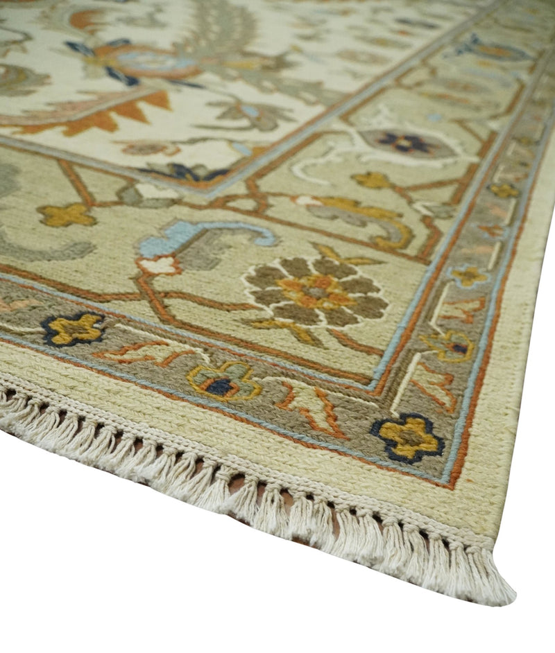 Beige and Olive 6x9 Traditional Hand Woven Soumak Dhurrie Wool Area Rug - The Rug Decor