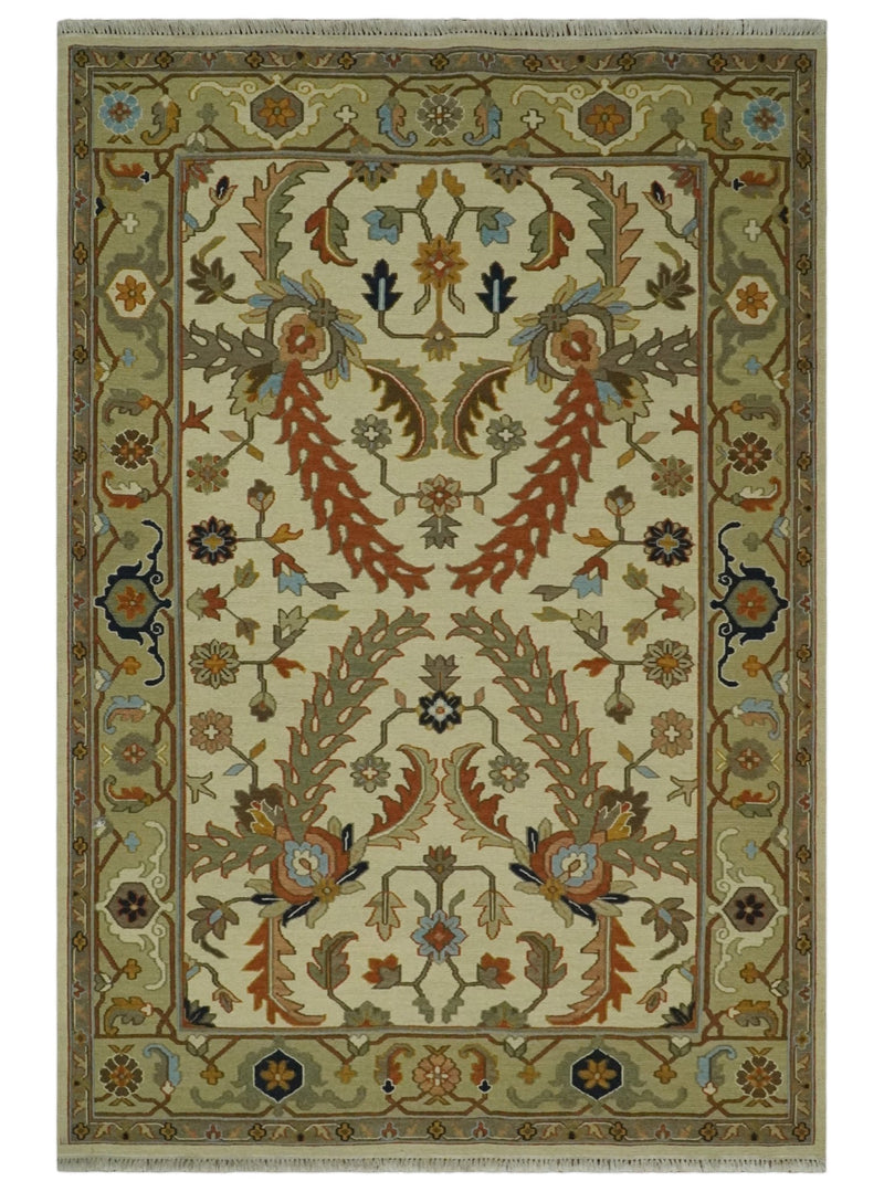 Beige and Olive 6x9 Traditional Hand Woven Soumak Dhurrie Wool Area Rug - The Rug Decor