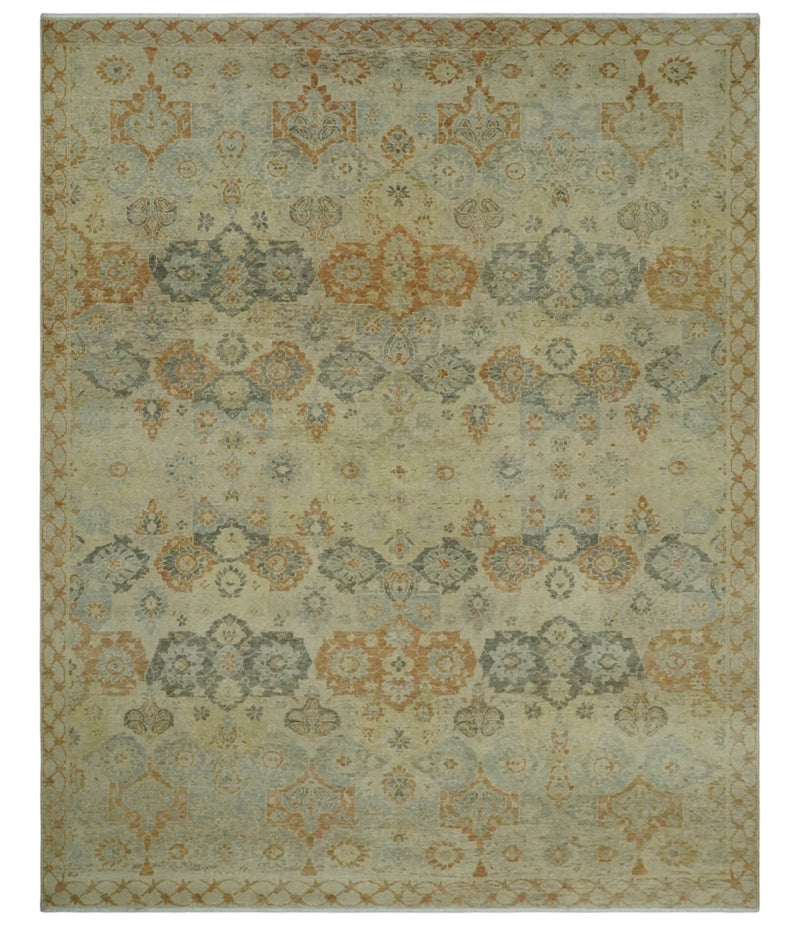 Beige and Rust 8x10 Textured Low Pile Hand Knotted Traditional Wool Area Rug - The Rug Decor