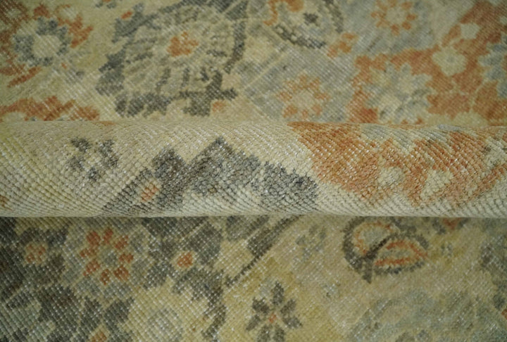 Beige and Rust 8x10 Textured Low Pile Hand Knotted Traditional Wool Area Rug - The Rug Decor
