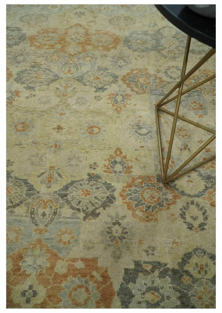Beige and Rust 8x10 Textured Low Pile Hand Knotted Traditional Wool Area Rug - The Rug Decor