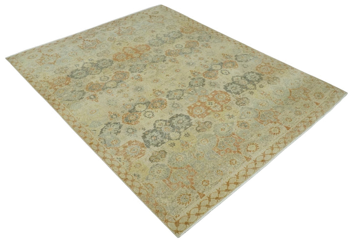Beige and Rust 8x10 Textured Low Pile Hand Knotted Traditional Wool Area Rug - The Rug Decor