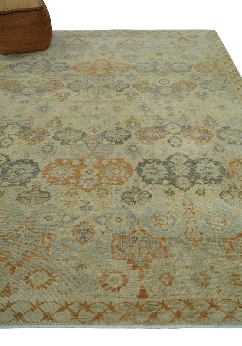 Beige and Rust 8x10 Textured Low Pile Hand Knotted Traditional Wool Area Rug - The Rug Decor