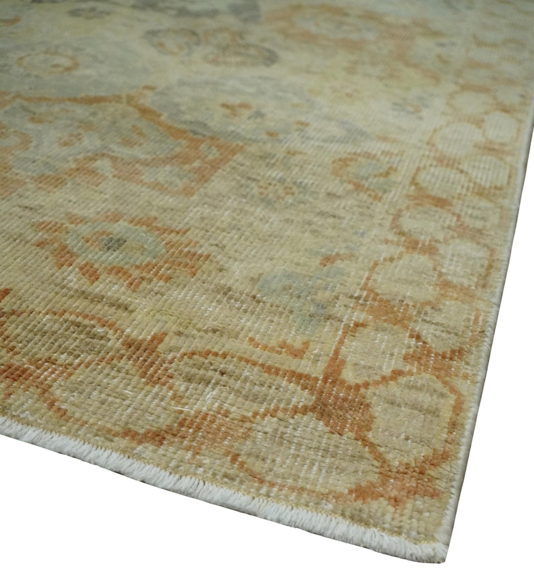 Beige and Rust 8x10 Textured Low Pile Hand Knotted Traditional Wool Area Rug - The Rug Decor