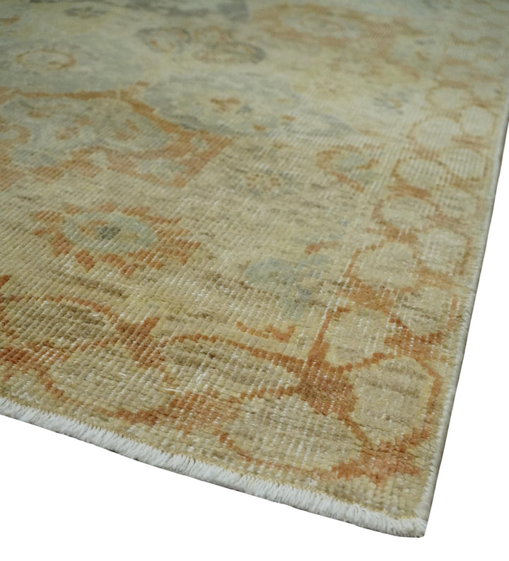 Beige and Rust 8x10 Textured Low Pile Hand Knotted Traditional Wool Area Rug - The Rug Decor