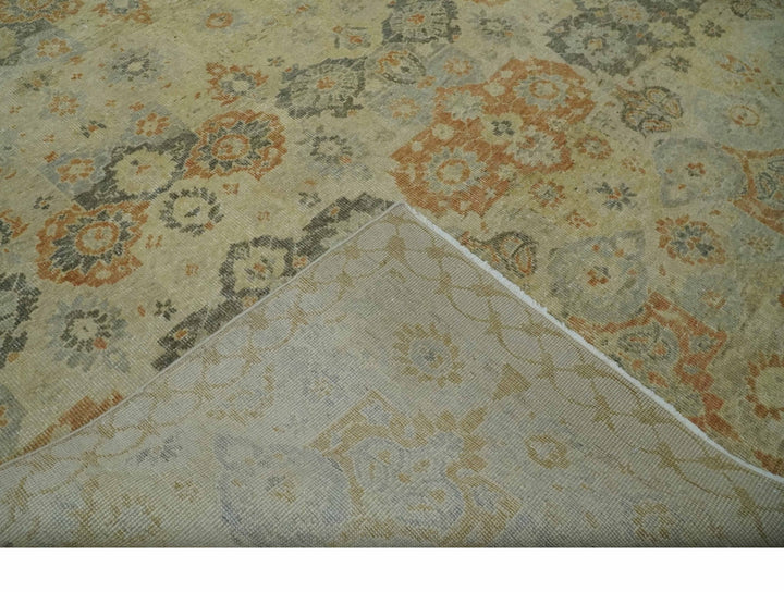 Beige and Rust 8x10 Textured Low Pile Hand Knotted Traditional Wool Area Rug - The Rug Decor
