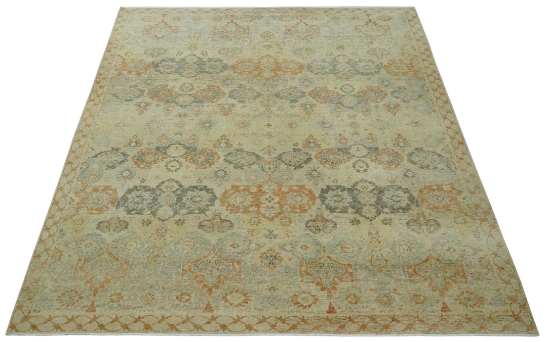 Beige and Rust 8x10 Textured Low Pile Hand Knotted Traditional Wool Area Rug - The Rug Decor