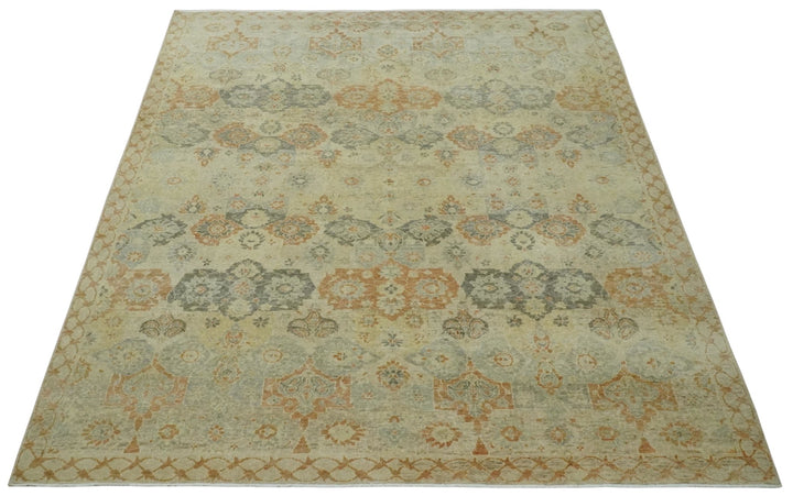 Beige and Rust 8x10 Textured Low Pile Hand Knotted Traditional Wool Area Rug - The Rug Decor
