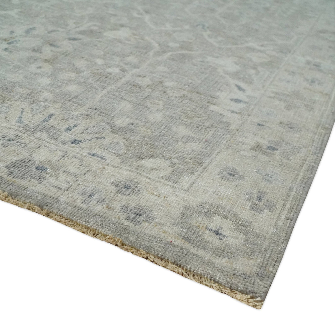 Beige and Silver Custom Made Antique Style Distressed Finished Low Pile wool Area Rug - The Rug Decor