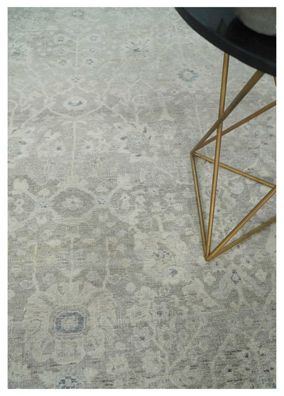 Beige and Silver Custom Made Antique Style Distressed Finished Low Pile wool Area Rug - The Rug Decor