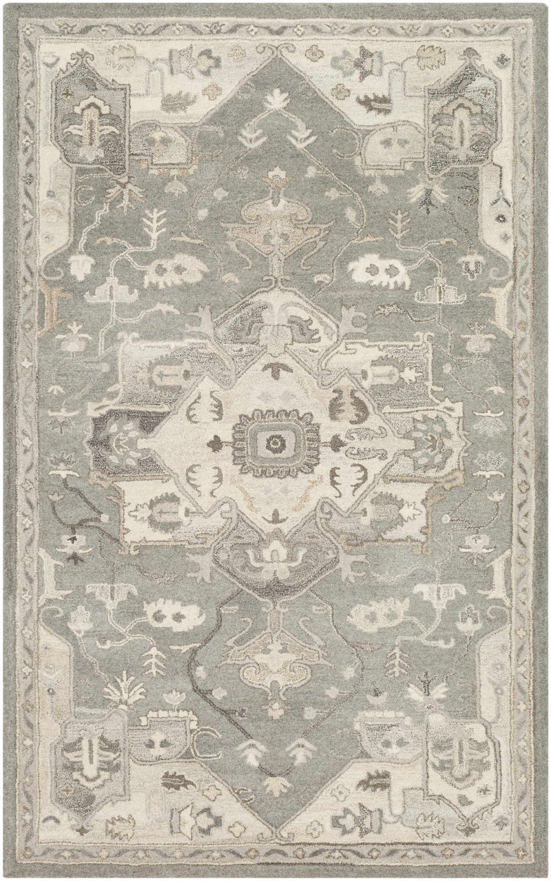 Beige and Taupe Hand Tufted Floral Medallion Design Wool Area Rug - The Rug Decor