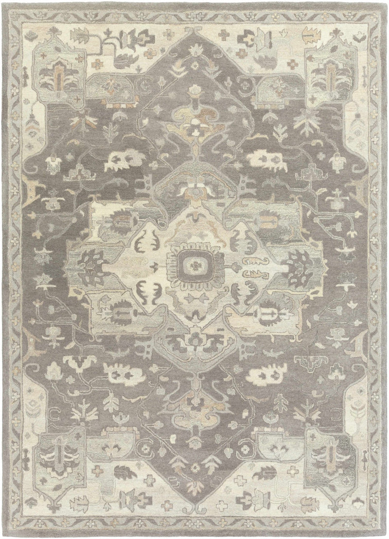 Beige and Taupe Hand Tufted Floral Medallion Design Wool Area Rug - The Rug Decor