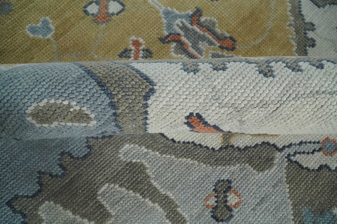 Beige, Blue and Ivory Hand Knotted Traditional Wool Area Rug - The Rug Decor