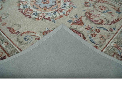 Beige, Brown and Blue Hand Tufted floral Aubusson design 8x10 wool Area Rug - The Rug Decor