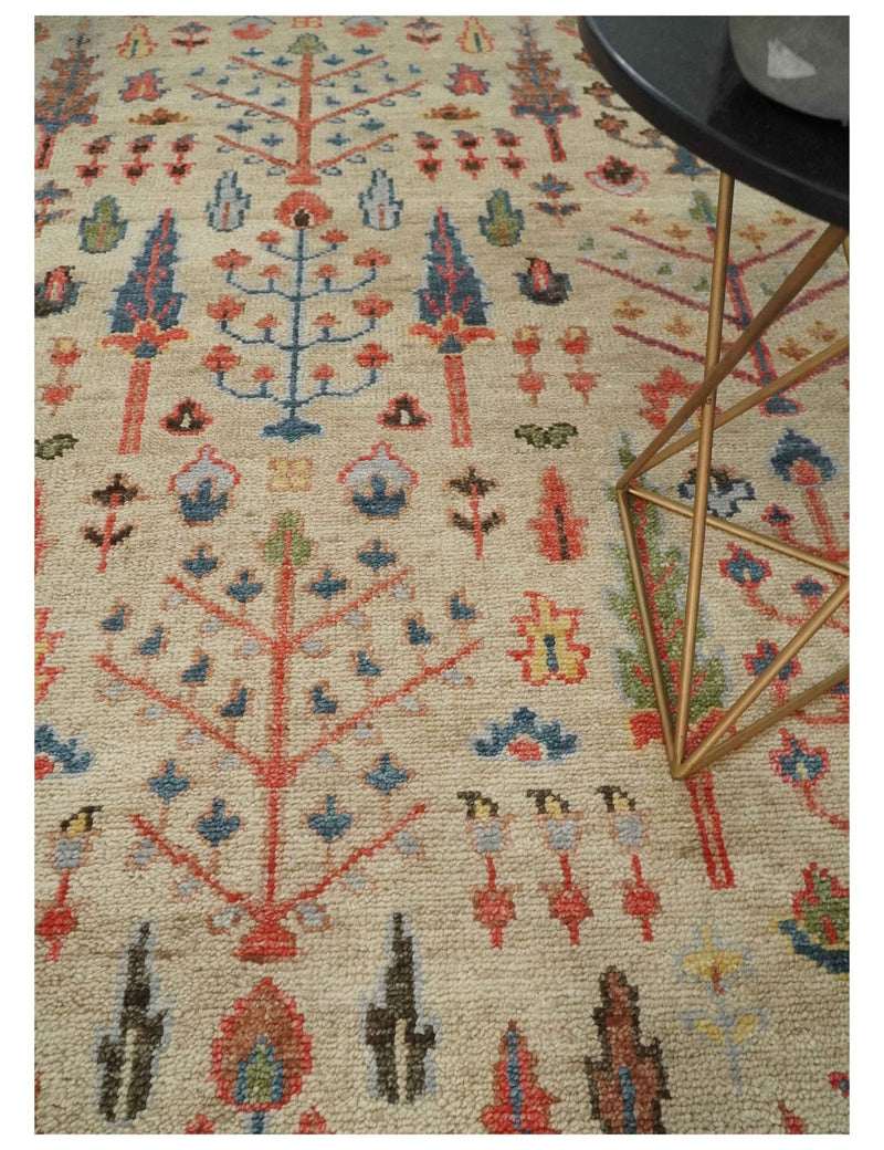 Beige, Brown and Rust Tree of Life Hand Knotted Traditional Multi Size Wool Rug - The Rug Decor