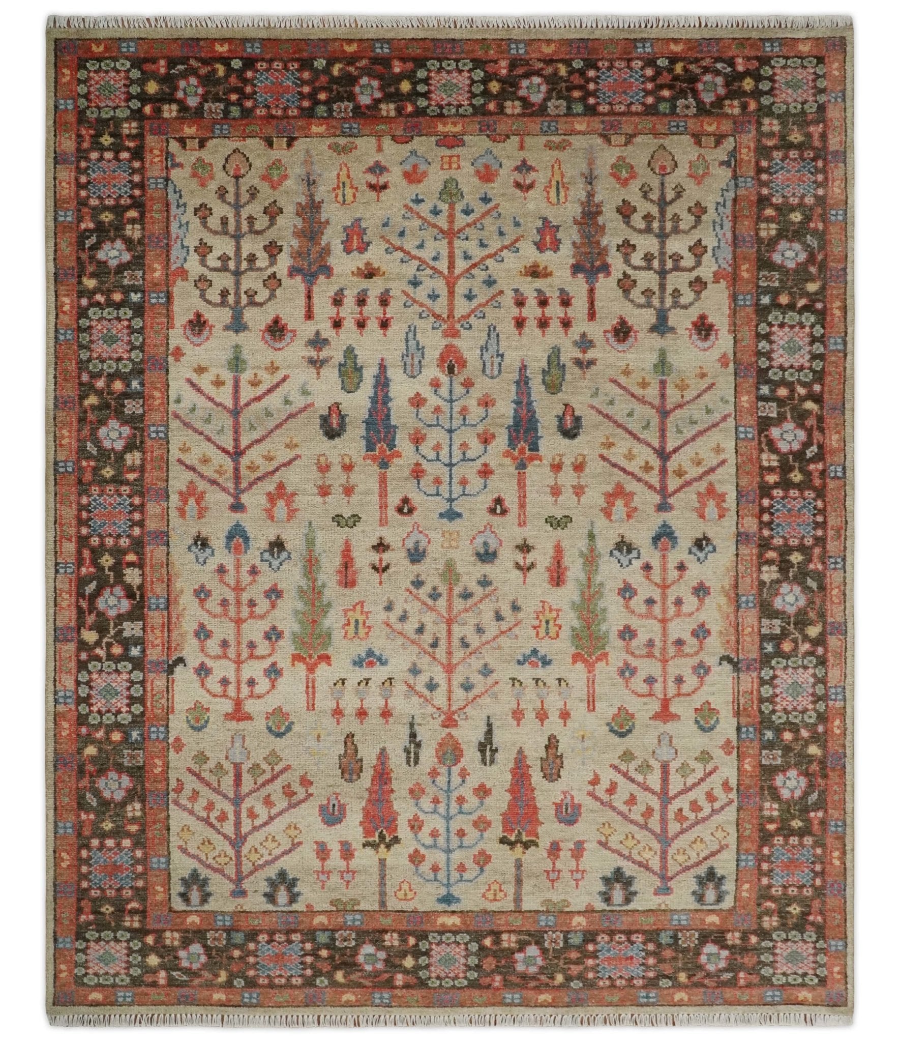 Beige, Brown and Rust Tree of Life Hand Knotted Wool Rug – The Rug Decor