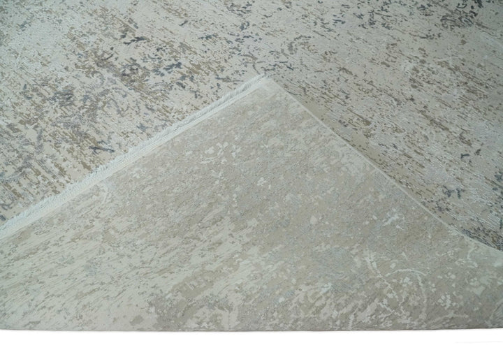 Beige, Brown and Silver Antique Finish, Vintage look, Art Silk Area Rug, Living Room Rug | TRDMM4 - The Rug Decor